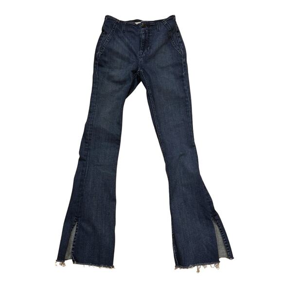 We The Free Level Up Slit Slim Flare Jeans 26 Dark Wash Denim Boho Western - Picture 3 of 6